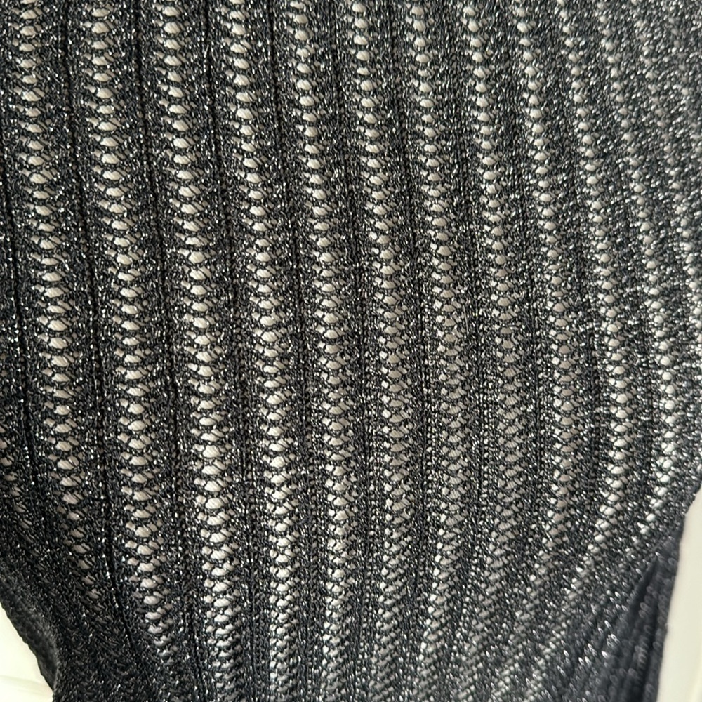 ZARA Fitted Sweater Black Metallic Sparkle size L Crochet See Through Party - Picture 2 of 6
